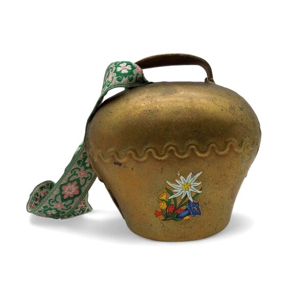 Large COW BELL with Floral Strap Austria Vintage 17cm - Picture 1 of 11